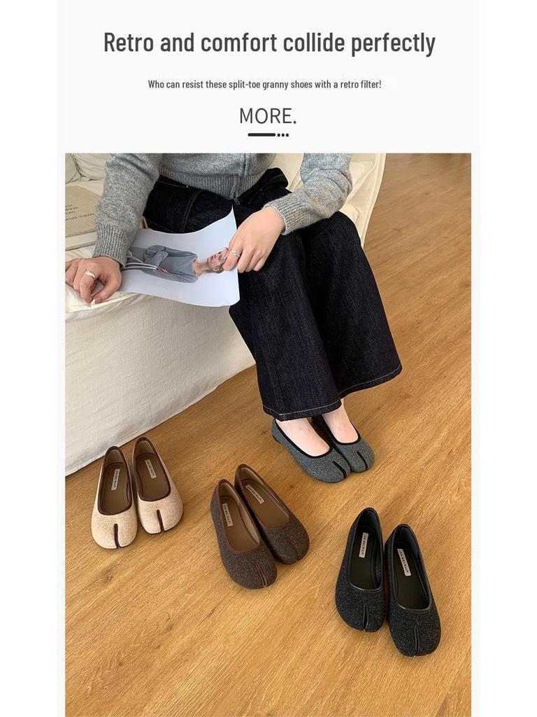 Dámské retro nazouvací boty s rozdělenou špičkou, měkká podrážka, nízký střih, perfektní k sukním