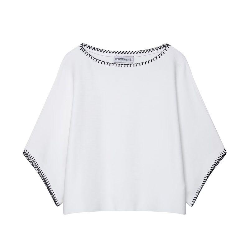Araltay New Arrival Fashion Style Women's Clothing Fashion All-Match Minimalist Contrast Color Embroidered Knitwear Tops 2142121