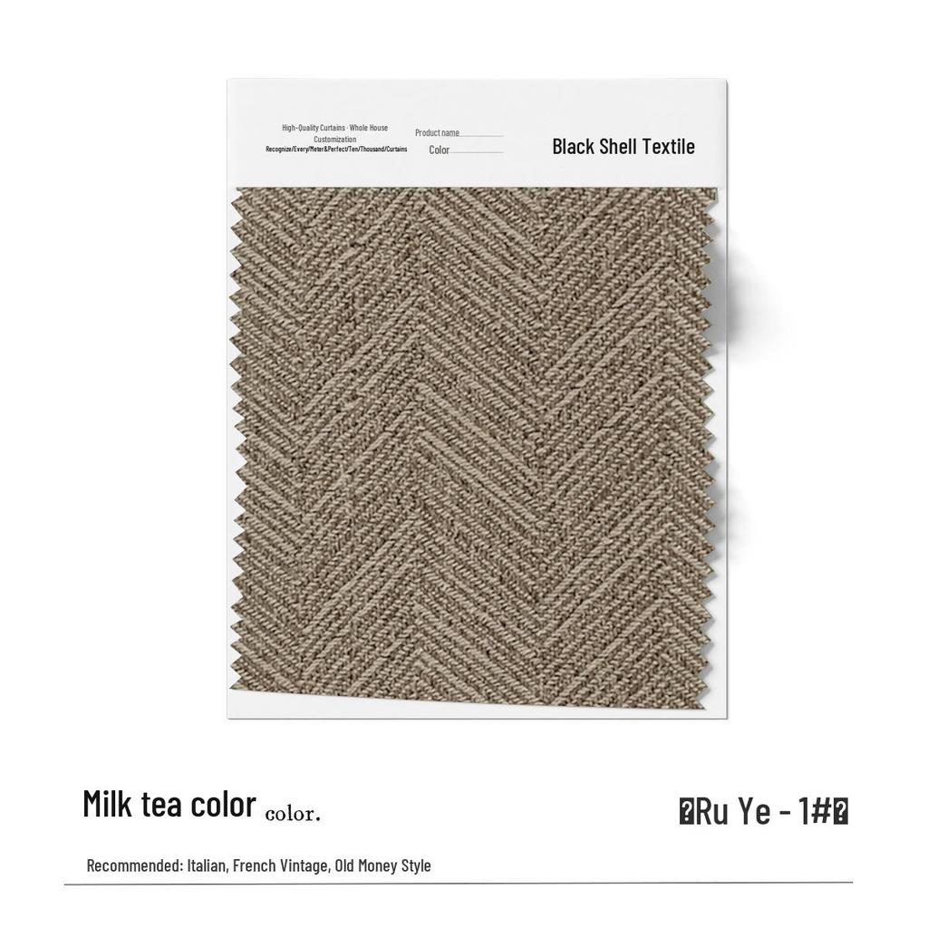 Ruyue Italian Minimalist Fishbone Pattern Cotton Linen Blackout Curtains In Milk Tea Color for Bedroom & Living Room