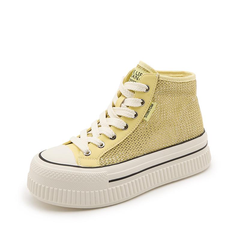 Fashion lace-up board shoes women's summer new platform casual shoes heightening mesh breathable high top