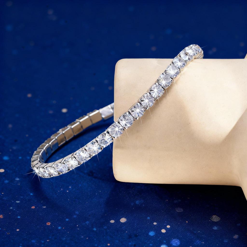 Women's Shine White Crystal Bracelet, Trendy Charm Tennis Chain Wristband, Wedding Party Gifts Jewelry Wholesale