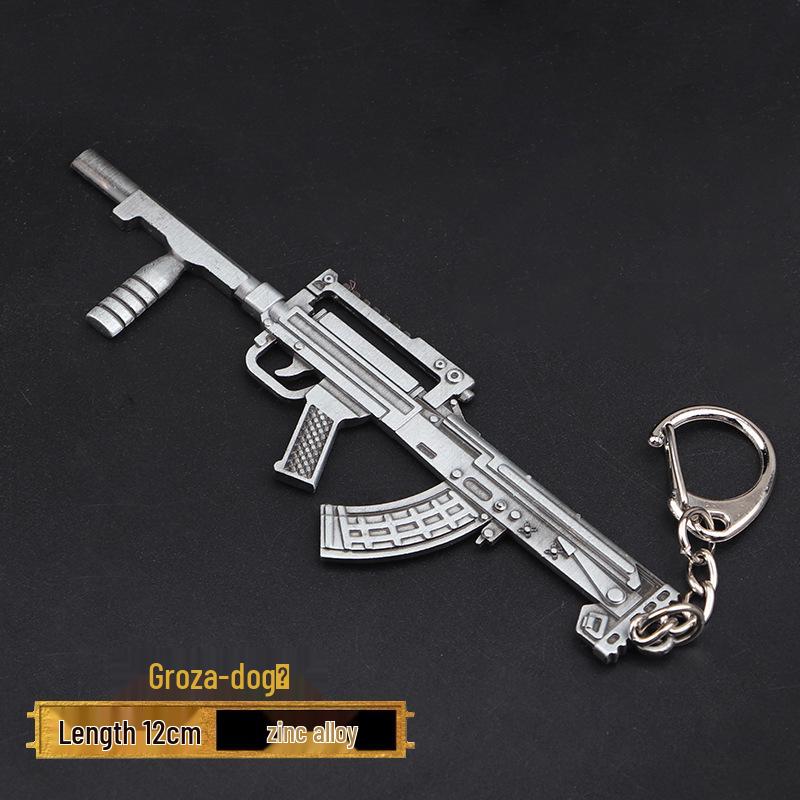 PUBG Peace Elite Chicken Dinner Anime Keychain Alloy Model Gun Toy Pendant