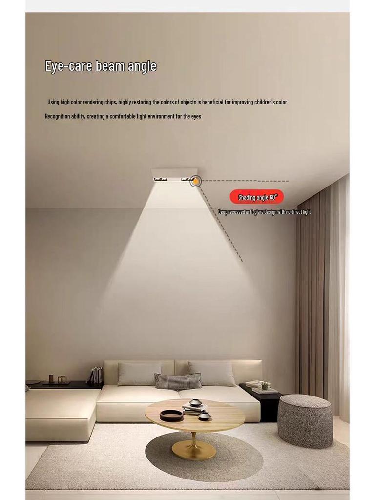 Linear Track Surface-Mounted LED Ceiling Spotlight, 30W, Anti-Glare, 6 Heads for Living Room/Bedroom
