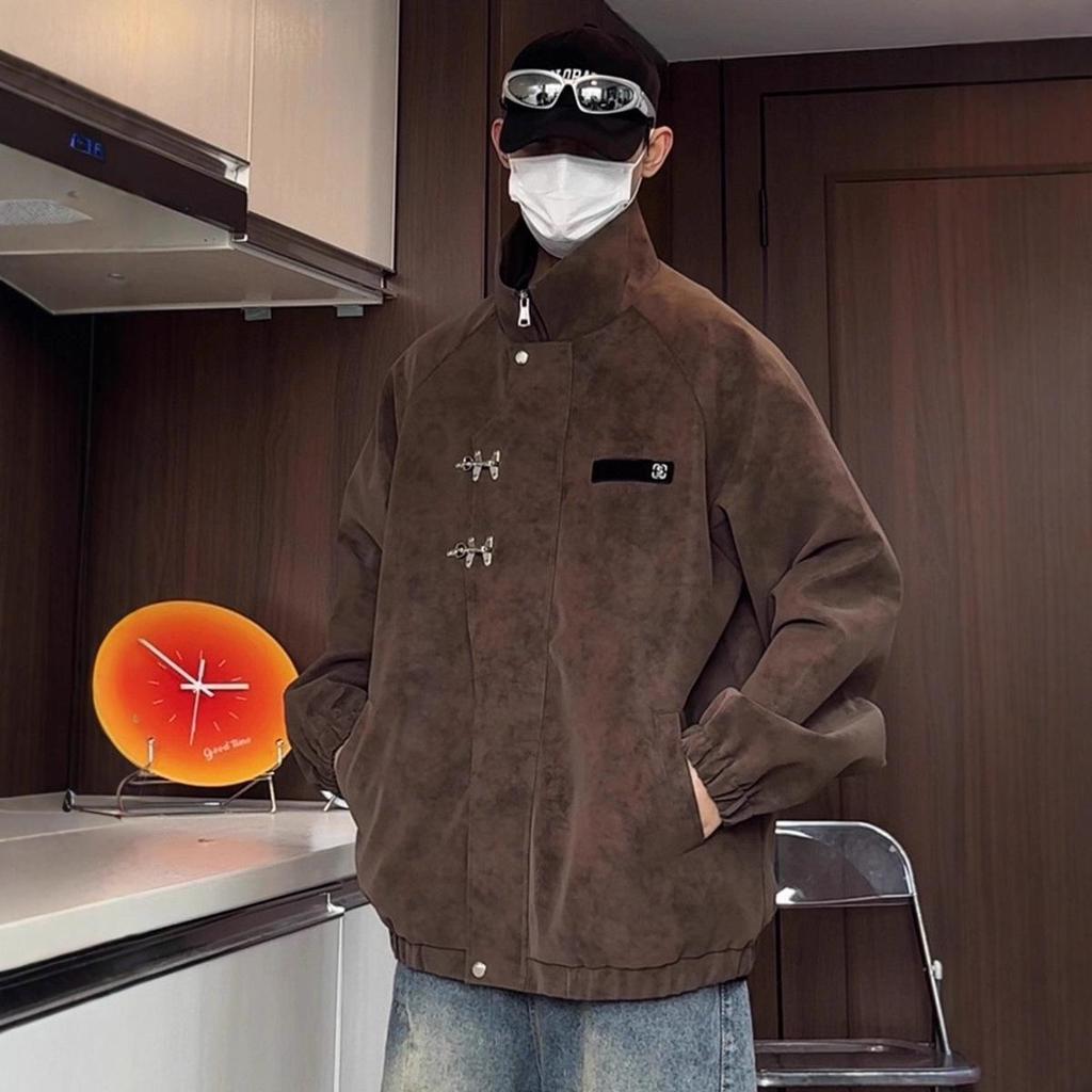Men's Retro Tie-Dye Stand Collar Jacket - Winter Casual Loose Outerwear