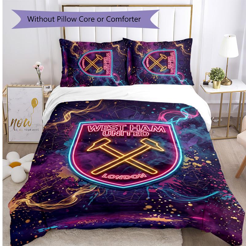 Set Lenzuola Stampato West Ham United Football 3 Pezzi, Comodo Set Copripiumino per Camera da Letto Amico della Pelle