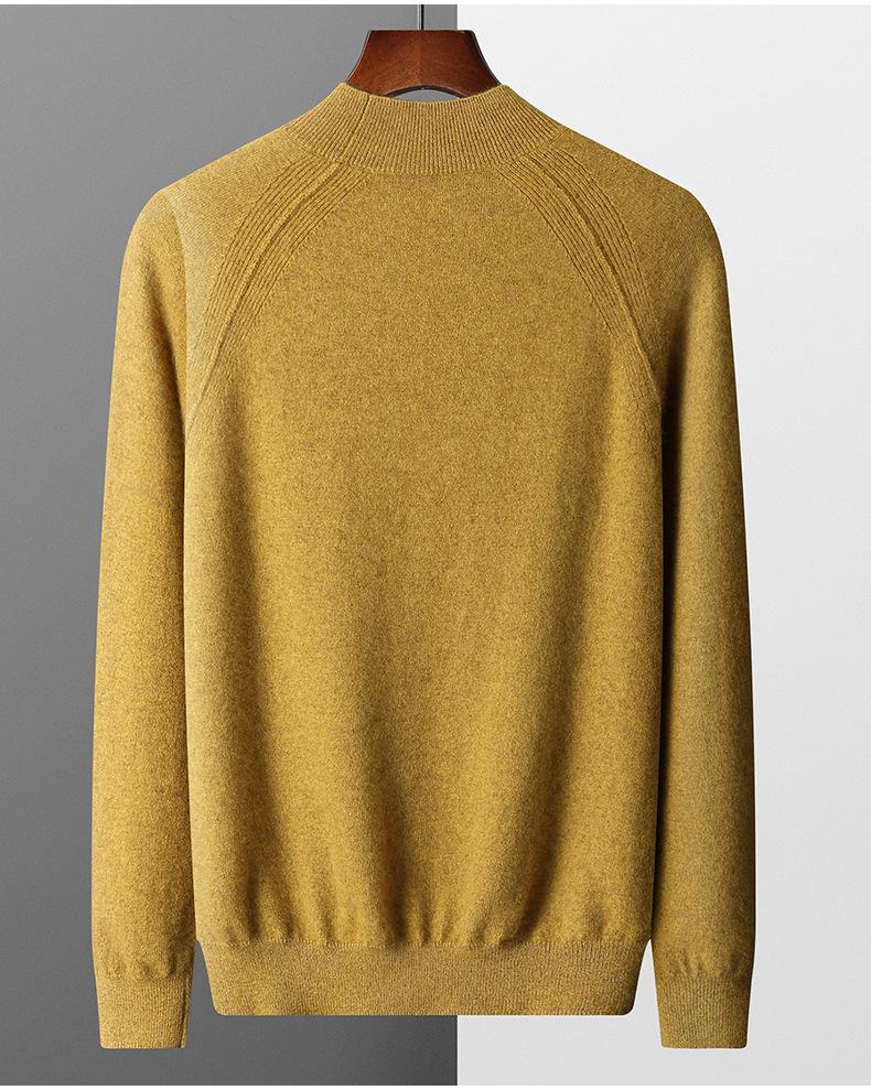 Men's Solid Color Cashmere Raglan Sleeve Sweater - Fall/Winter Half-High Neck, Versatile and Pure.