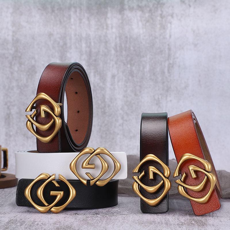 Antique Cowhide Casual Belt Women'S Leather Smooth Buckle Simple Belt