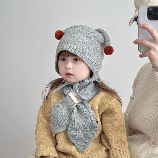 2Stk/Set Kinder Hut Schal Set Plüschkugeln Deko Schnürung Strickmütze Schal Set Elastische Kaltwetter Accessoires