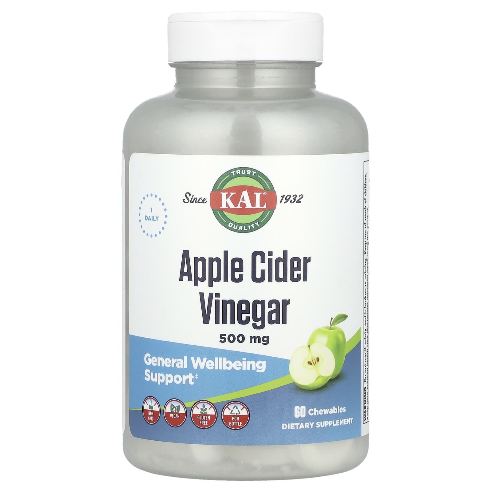 

Apple Cider Vinegar, Green Apple, 500Mg, 60 Chewable Tablets