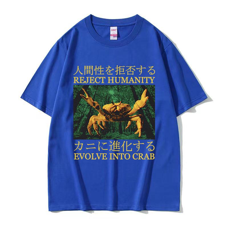 Japanese Evolve Into Crab Funny Graphic T Shirt Unisex Unisex Retro Fashion High Quality Tshirt Cotton Oversized Tshirt Streetwear