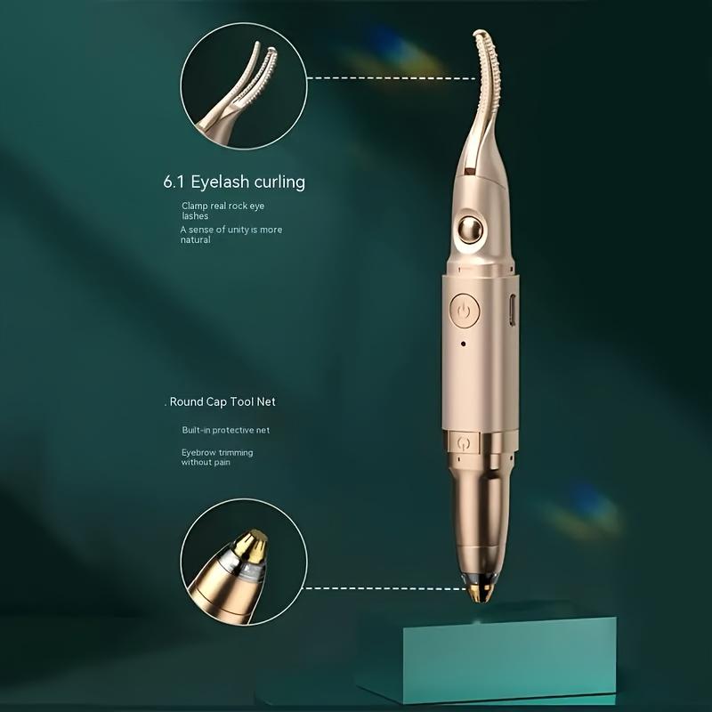 2-in-1 Heated Eyelash Curler & Electric Eyebrow Trimmer - USB Rechargeable, Dual-Action Precision Grooming Tool with Gentle Heat