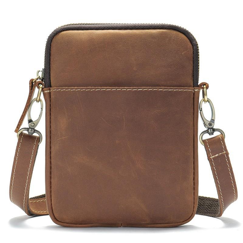 Real Cowhide New Top Layer Trendy Men s Crossbody Bag Casual Portable Business Large Capacity Shoulder коричневый