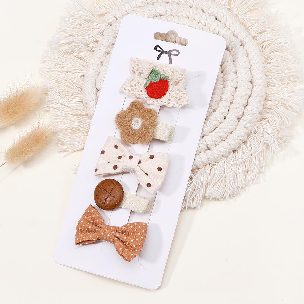 5Pcs/Lot New Strawberry Lace Bow Hairpin Hair Ring Hair Clips for Kids Fashion Headdress No Harm to Hair Baby Hair Accessories