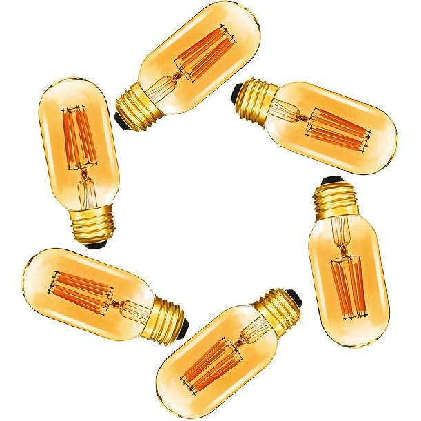 Dimmable T45 LED Edison Bulb,2700K Warm White,6W Antique Tubular LED Filament Bulbs,60 Watt Equivalent E26 Base,550Lm,Pack of 6