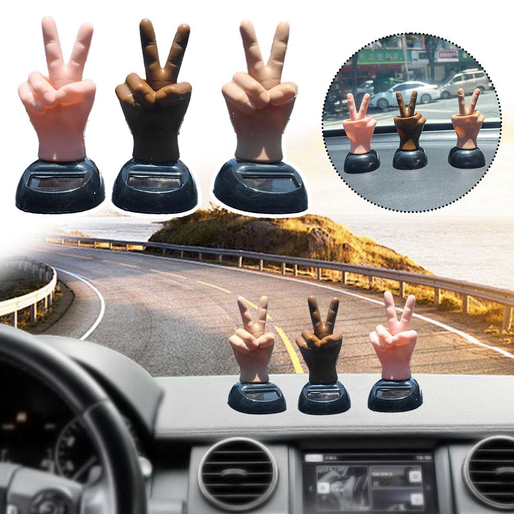 Solar Powered Two-finger Salute Shaking Toy Car Dashboard Dashboard Dancing Brown Ornament Figure Decorative Toy C T3w7