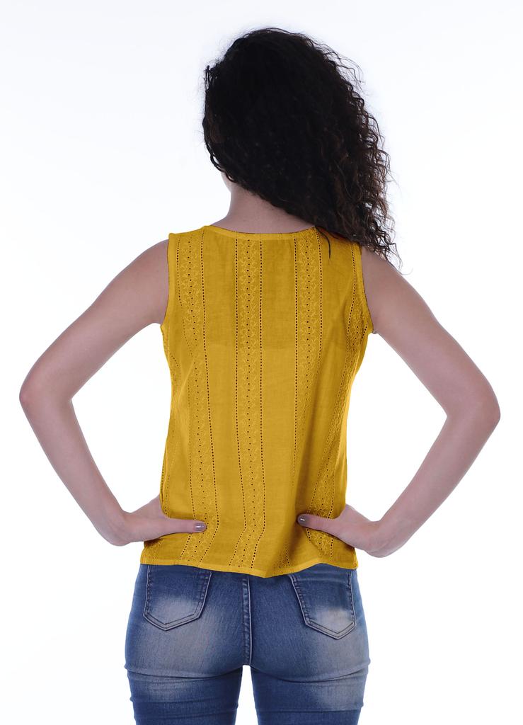 Moomaya Womens Solid Sleeveless Top Schiffli Blouse Summer Casual Tunic Tops