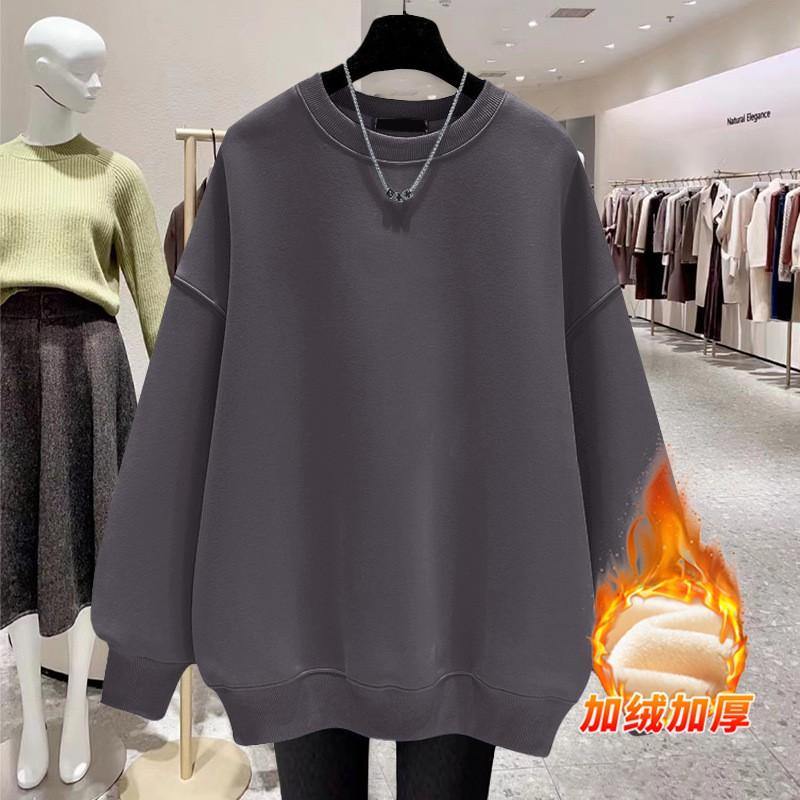 Womens Fleece Lined Cotton Sweatshirt - Casual Loose Fit Round Neck Long Sleeve Fashionable Fall Winter