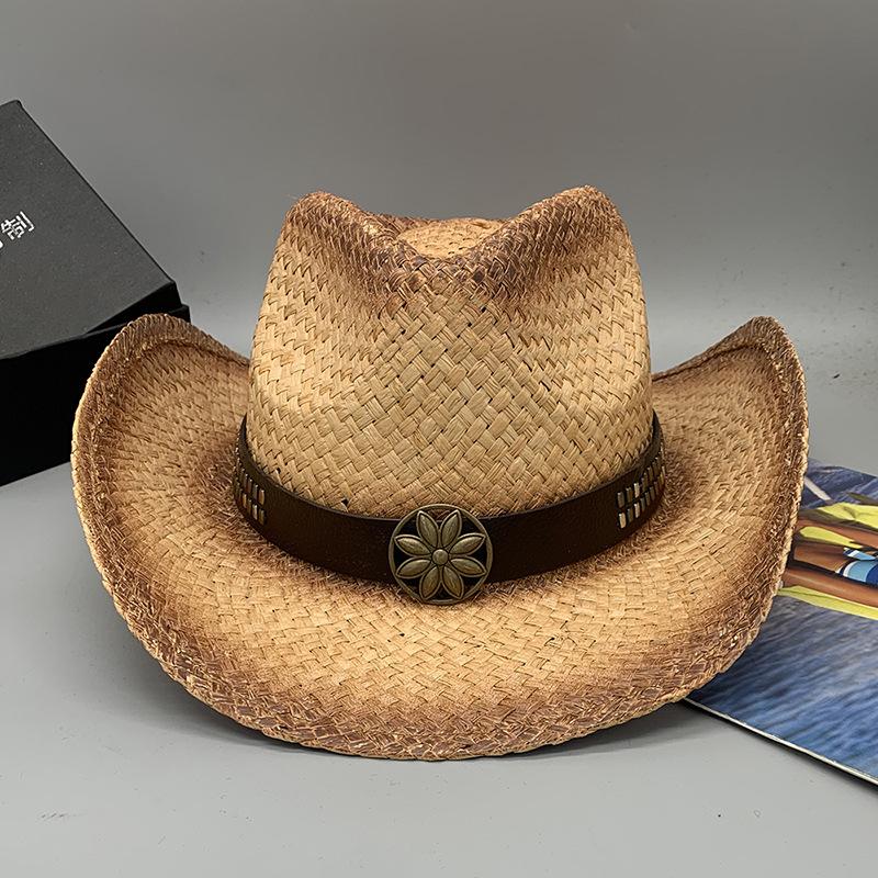 Западная ковбойская шляпа Мужская уличная соломенная шляпа Универсальная модная соломенная шляпа Lafite Мужская и женская Персонализированная соломенная шляпа L（58-60cm）