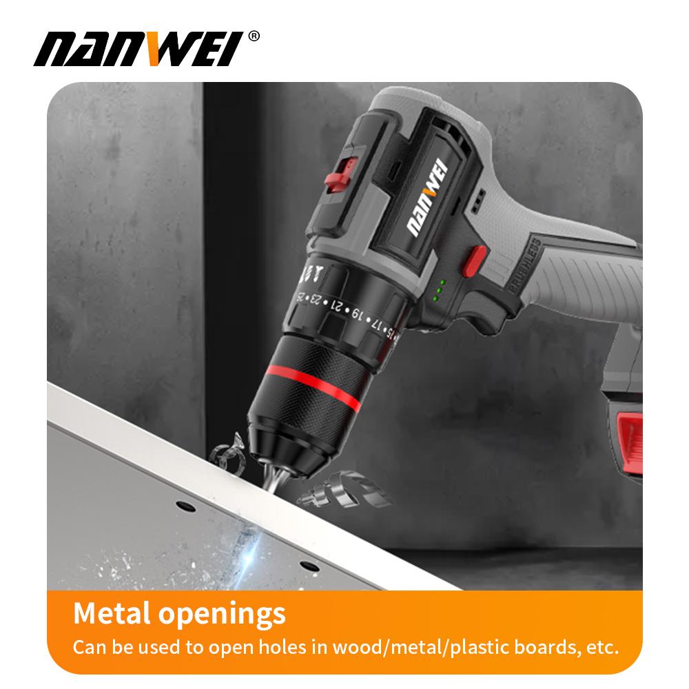 NANWEI 2 Piece 21V Brushless Motor Electric Wrench + Drill Tool Set