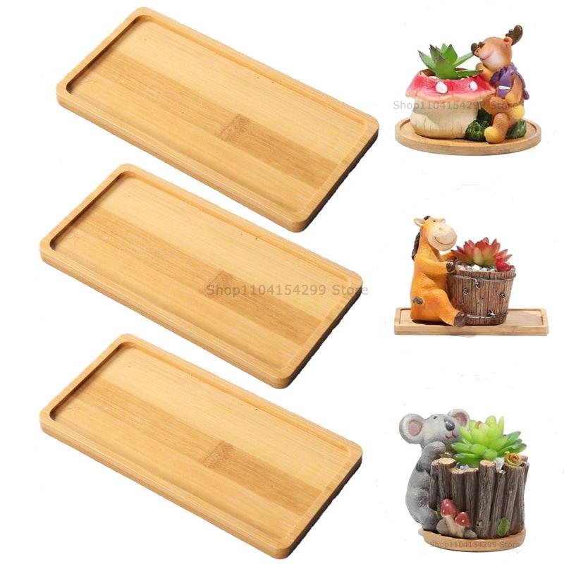 Flower Pot Trays Dish for Plant Vase Bamboo Tray Wooden Bottle Tray Bathroom Shampoo Shower Gel Organizer Jewelry Storage Tray