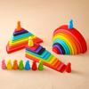 Montessori Wooden Block Toys Baby Building Rainbow Stacking Block Toy for Kids Arch Educational Game Balance Stacking Block Gift