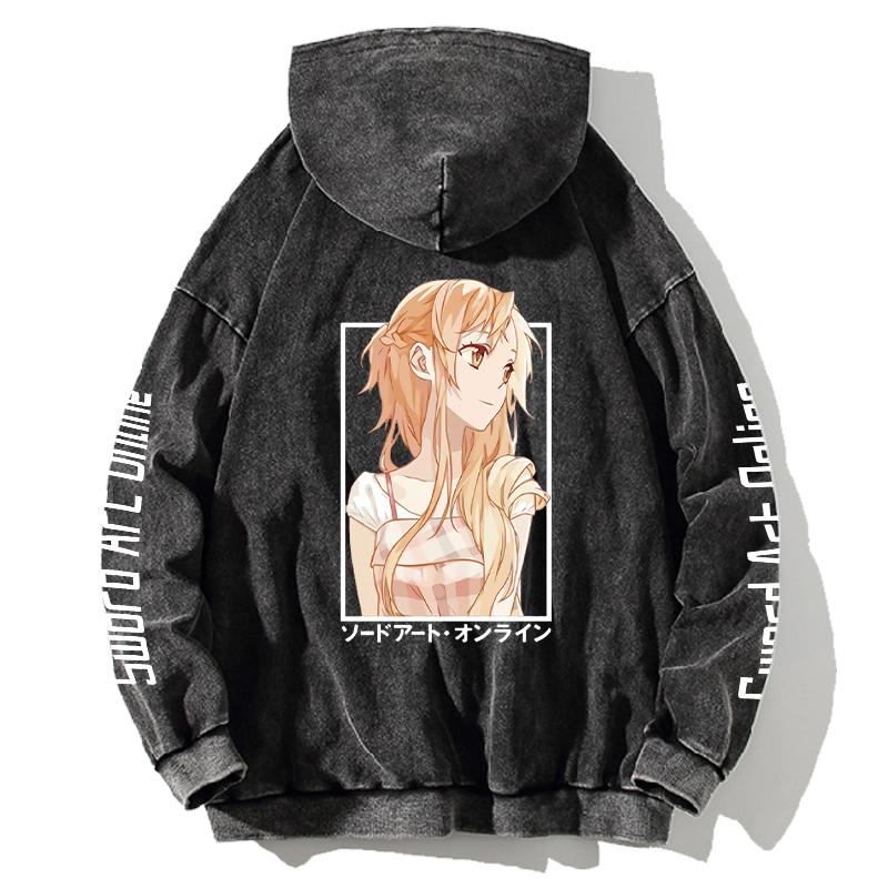 Sword Art Online Hoodie Anime Printed Sweatshirt Women Men Clothing Long Sleeve Streetwear Washed Cotton Loose Hooded Pullover