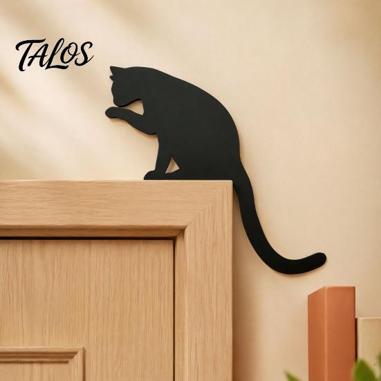 Niedliches Tier Tür Eckschild Holzschwarze Katze Topper, Minimalistisches Silhouette Rahmen Schild, Dekoratives Liebhaber Einweihungsgeschenk Deko für Wohnzimmer