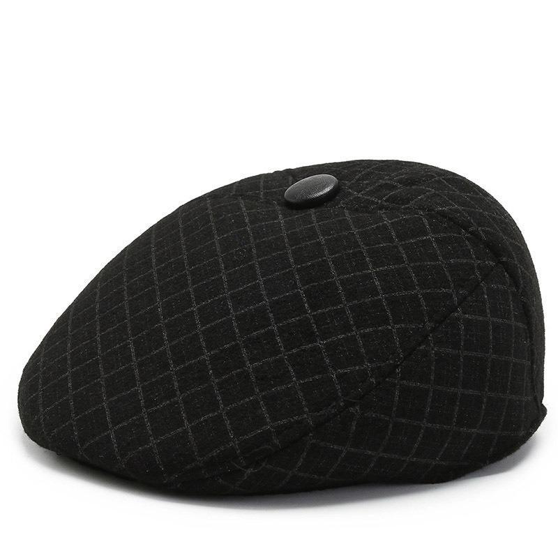 Winter hat Men's fleece cold-proof and warm flat-top hat Grandpa woolen thickened ear protector duck tongue cotton hat