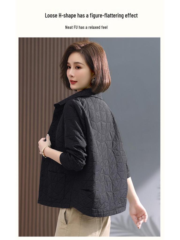 Women's Argyle Embroidered Quilted Cotton Jacket - Korean Style, Loose Fit, Small Size, Winter Outerwear