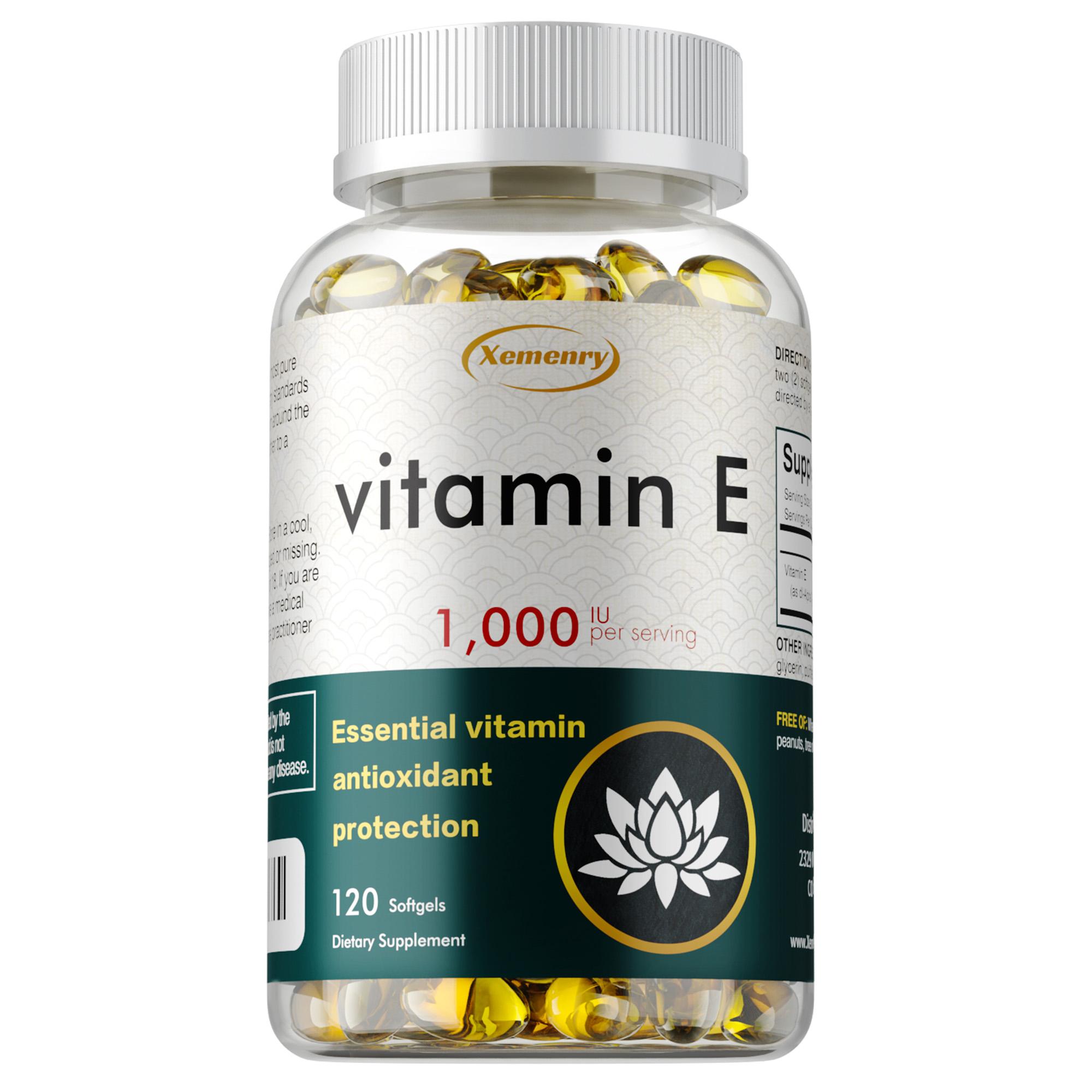 High-purity vitamin E extract capsules, all-natural, gluten-free, 120 capsules, suitable for adults. 120