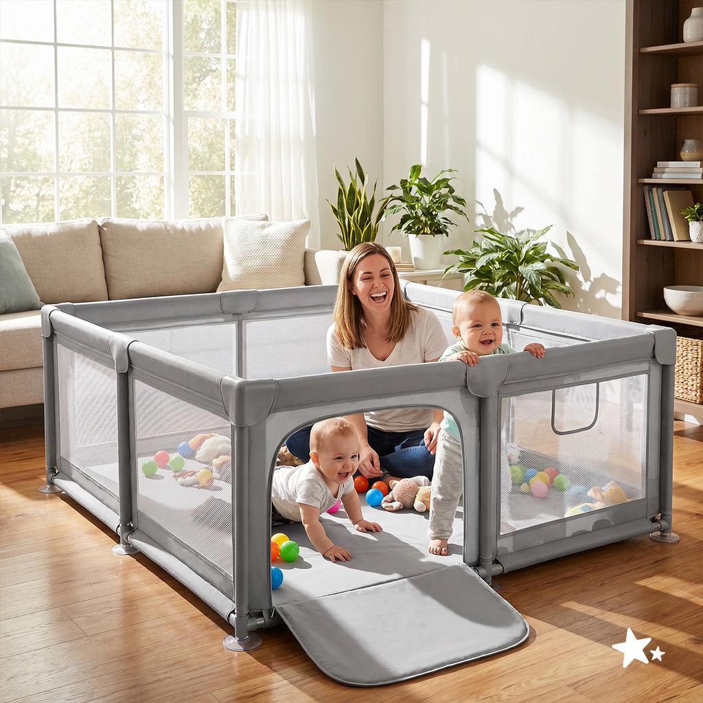 Kivo Baby Playpen 150X180 Cm Large Dry Children'S Pool Playground Gray