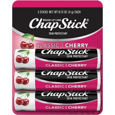 Chapstick Brand Lip Care Skin Protectant Lip Balm, Cherry Flavor, 4g, 3 Pieces