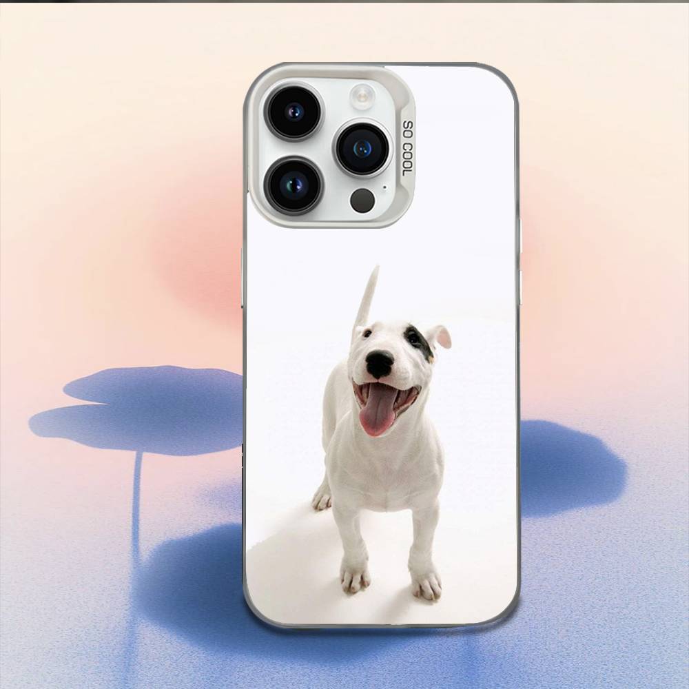 Funny Bull Terrier Dog Phone Case For iPhone 16,15,14,13,12,11,Mini,Pro,E,MAX White Candy Matte Shockproof Cover