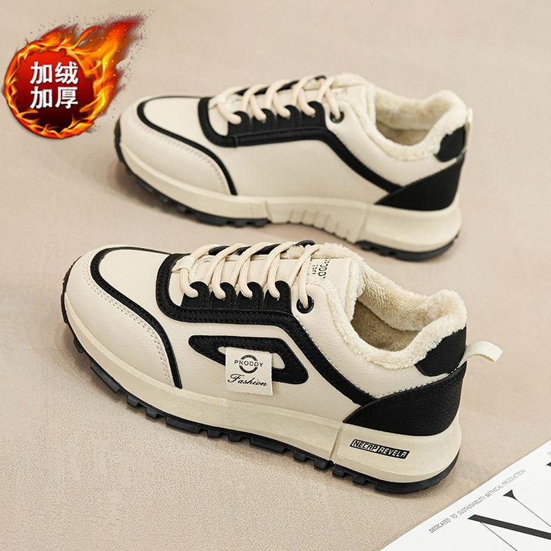 Sneakers Women's 2025 New Spring Flat Bottom Lightweight Running Shoes Student Versatile Casual Shoes Leather Surface Waterproof Versatile