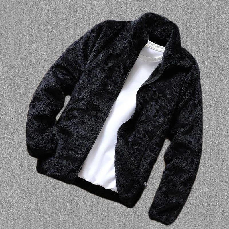 Cardigan Sweatshirt Herren Stehkragen Einfarbig Mantel Herren Herbst Winter Polarfleece Oberteil Jugend Doppelseitiger Plüschmantel