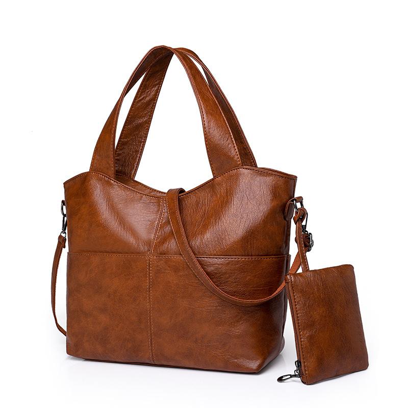 Pu Women's Bag New Fashion European and American Retro Tote Bag Casual Shoulder Crossbody Bag Large Capacity Mother and Child Bag Two-piece Set