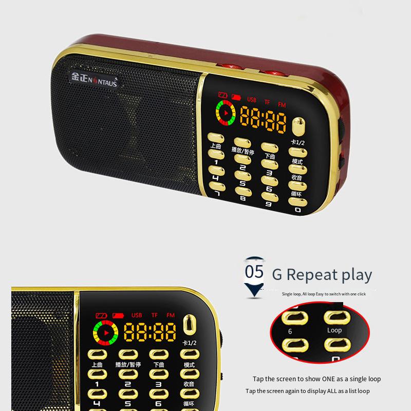 3 Battery Portable MP3 Mini Stereo Radio Plug-in Speaker LED Display With Torch Lighting Elderly Music Player