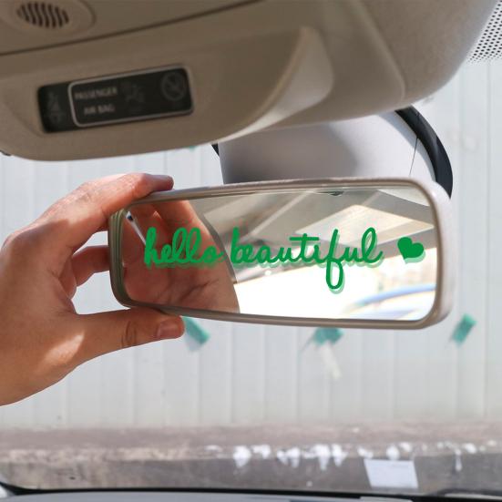 Sada 4ks nálepek na zpětná zrcátka Hello Beautiful Letters Self Afirmace Reflexní růžové vinylové samolepky na auto pro ženy
