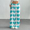 Women's Casual Fashion Printed Elastic Waist Loose Straight Leg Pants With Rope