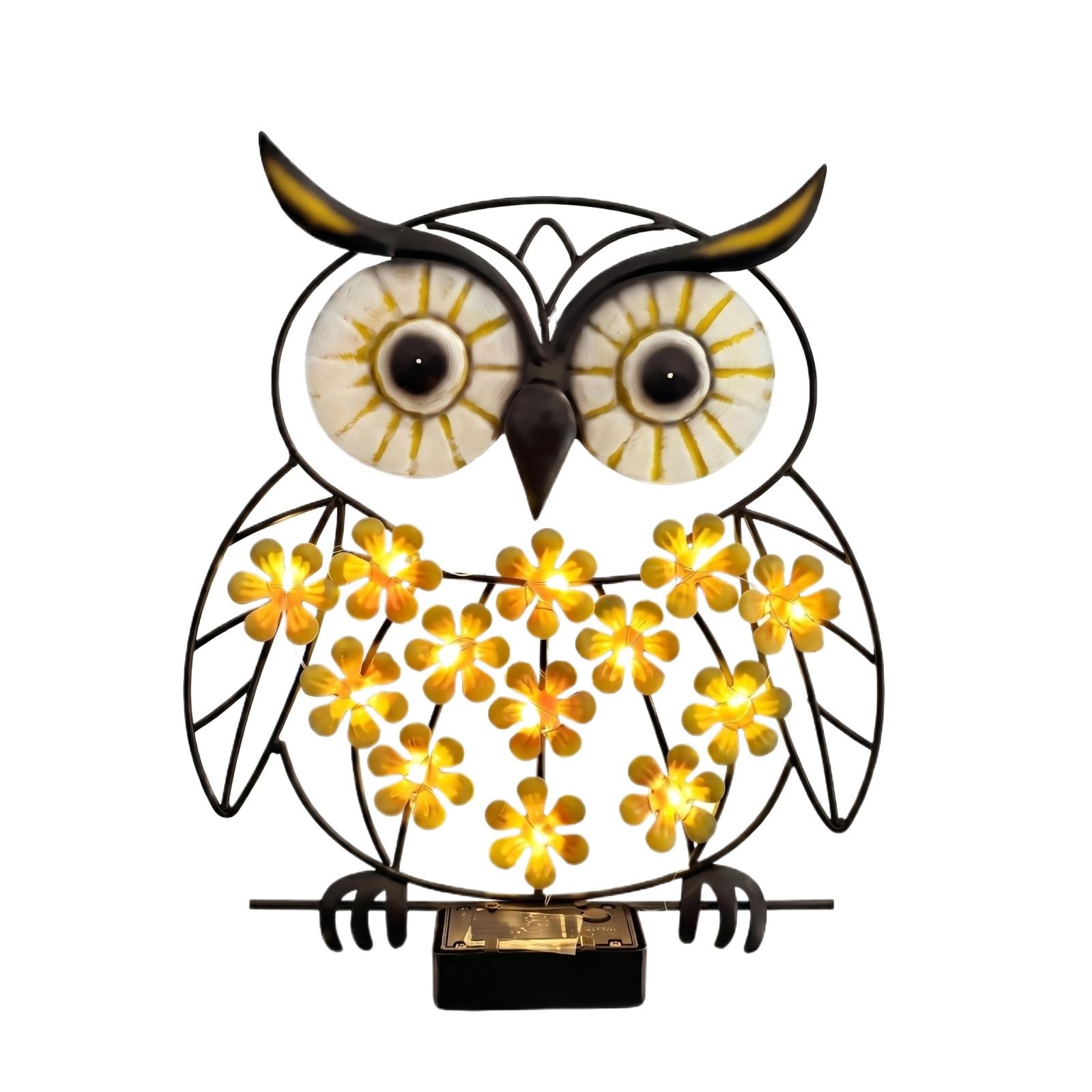 

Solar Outdoor Waterproof Wall Light Owl Shape Decorative Metal Frame with LED Flower Lights for Garden Patio Yard Porch One Size