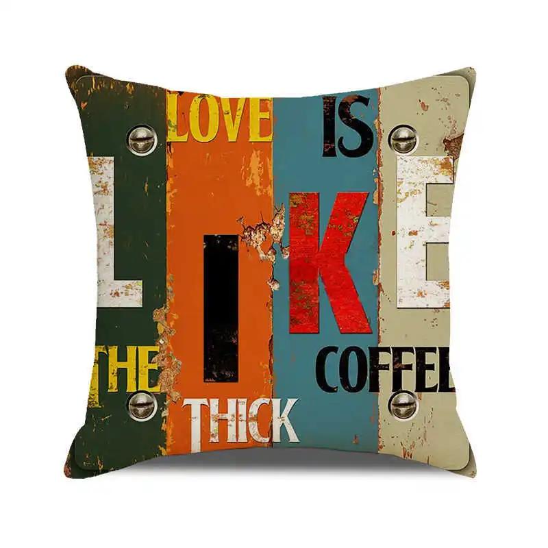 Home Chair Seat Furniture Pillow Cover Retro Industrial Style Cushion Wood Grain Letter Decor Pillowcase