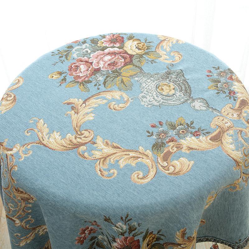 Vintage Chenille Jacquard Round Table Cover Floral European Home Decor with Tassels for Dining Coffee Party Wedding