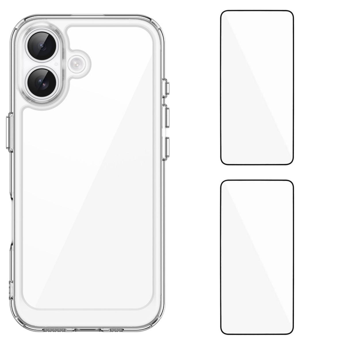 

For iPhone 17 Clear Phone Case WANLONFENG MF2 Series TPU Acrylic Cover with 2Pcs Tempered Glass Transparent