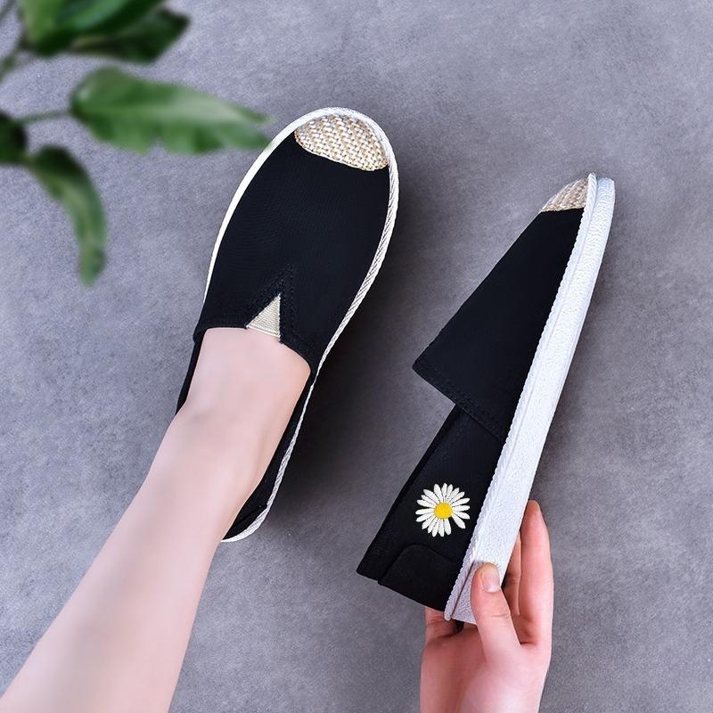 Letnie damskie wygodne wygodne czeskie wsuwane leniwe buty damskie płaskie wsuwane mokasyny z płóciennym paskiem