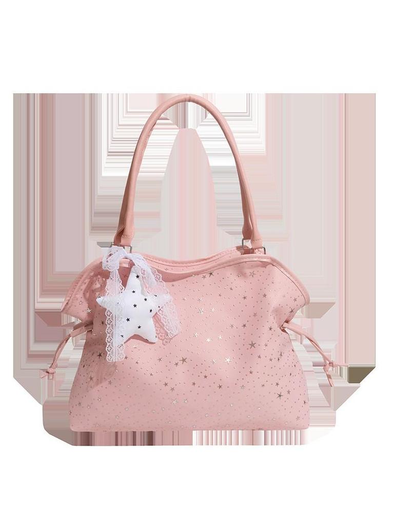 Star Pattern One-Shoulder Drawstring Tote - Women's Korean Style Fashionable Crossbody Bag