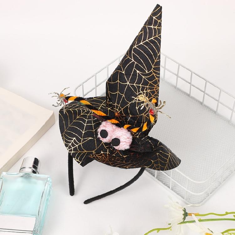 Festival Halloween Witch Hat Hairband with Mesh for Women Men Cosplay Spiderwebs Wizard Caps Headband Costume Accessory
