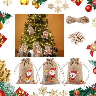 24 Stück DIY Weihnachts-Adventskalender Geschenktüten 24 Tage Weihnachts-Adventskalender Tüten Stoff Kordelzug Geschenktüte Weihnachtsornament
