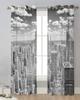 Graue New York City Landschaft Transparente Vorhänge zur Wohnzimmerdekoration Fenstergardinen für die Küche Tüll Voile Organza Vorhänge