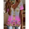 2026 Ethnic Women's T-Shirt Vintage Graphics Fashion Short Sleeved V-Neck Regular Tops Daily Print Tee Summer Casual Tops
