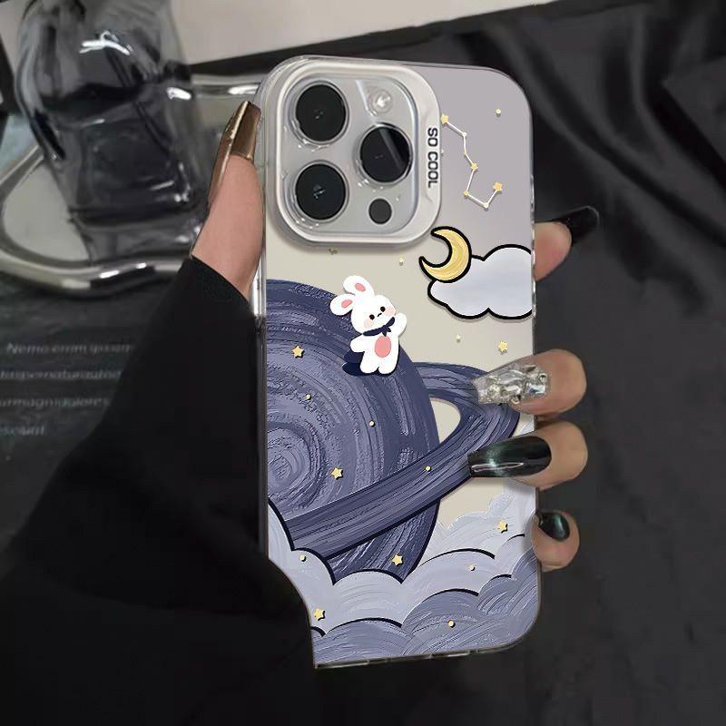 Planet Bunny Phone Case For IPhone 15 17 17Air 14 13 12 11 Pro Max Plus 7 8 16E Transparent Shockproof Case Hard Cover